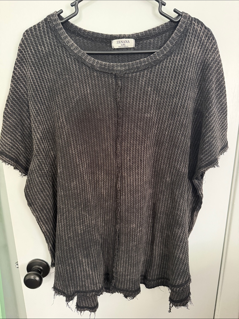 Zenana Outfitters Distressed Washed Black Short Sleeve Tunic